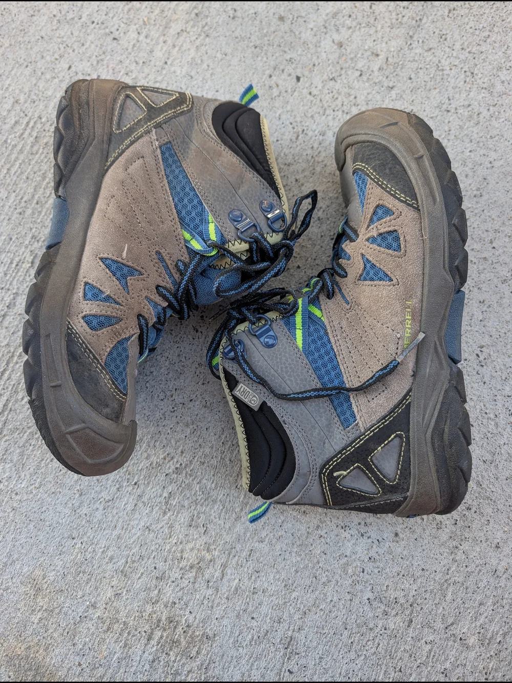 Kids Trail Hiking Boots - Blue & Gray- Capra Mid Waterproof Boys 3.5m Leather - Picture 3 of 6